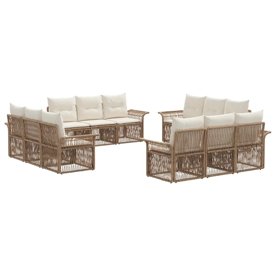 Ensemble de canapé de jardin 12 pcs Beige polyrotin