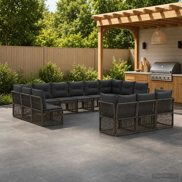 Ensemble de canapé de jardin 13 pcs Gris polyrotin