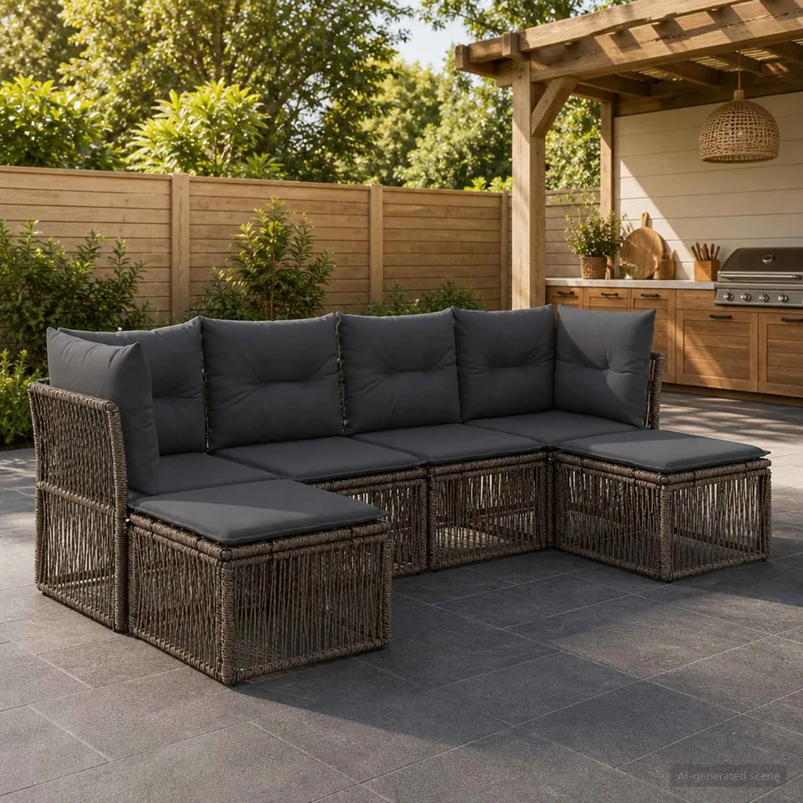 Ensemble de canapé de jardin 6 pcs Gris polyrotin