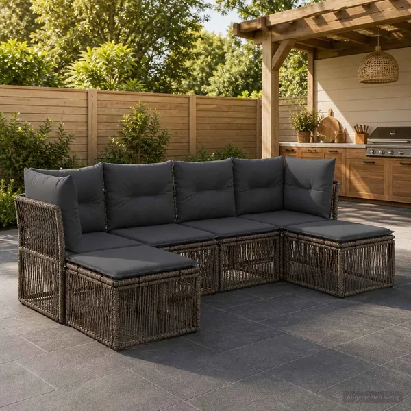 Ensemble de canapé de jardin 6 pcs Gris polyrotin