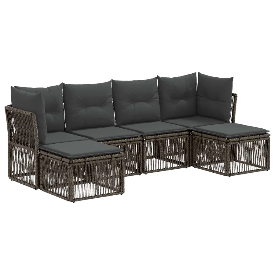 Ensemble de canapé de jardin 6 pcs Gris polyrotin - 2