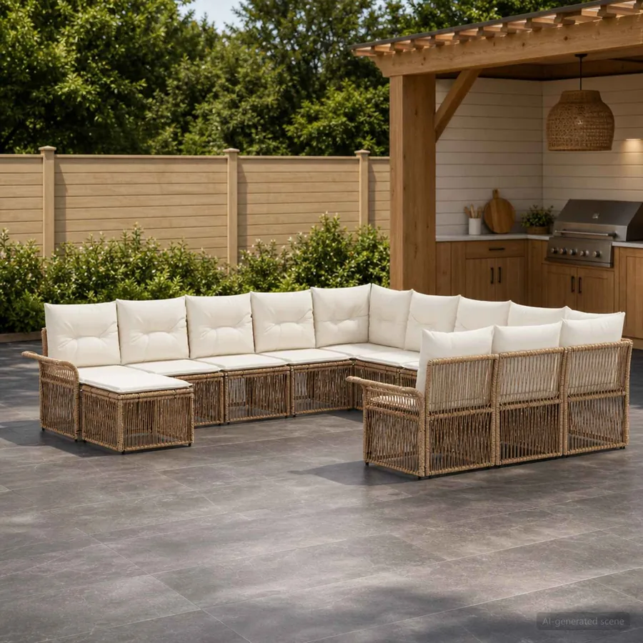 Ensemble de canapé de jardin 12 pcs Beige et blanc crème