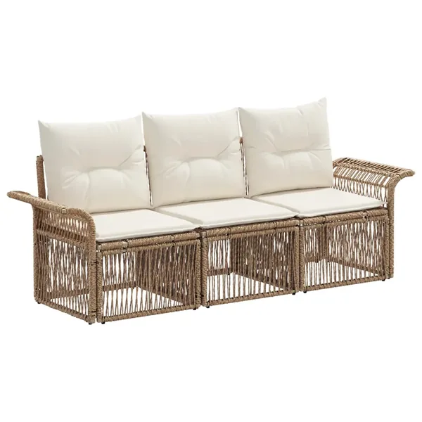 Ensemble de canapé de jardin 3 pcs Beige polyrotin
