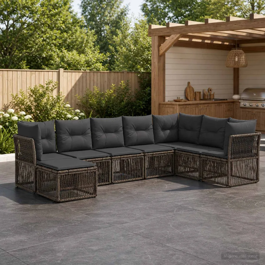 Ensemble de canapé de jardin 8 pcs Gris polyrotin