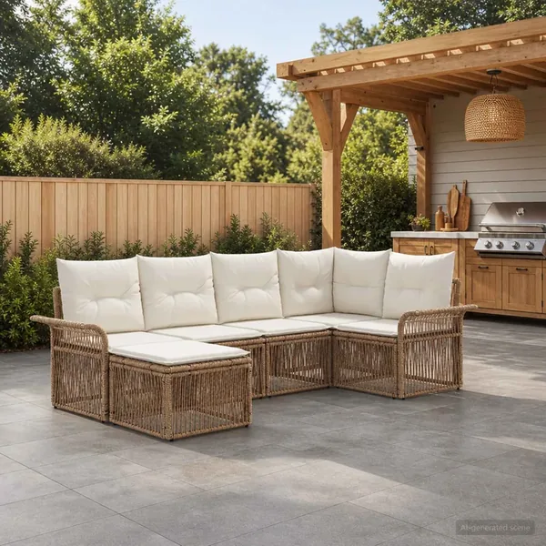 Ensemble de canapé de jardin 6 pcs Beige polyrotin