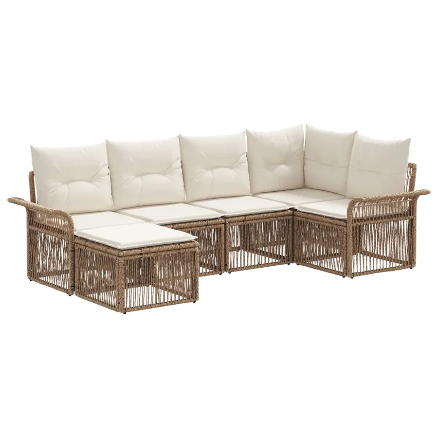 Ensemble de canapé de jardin 6 pcs Beige polyrotin - 2