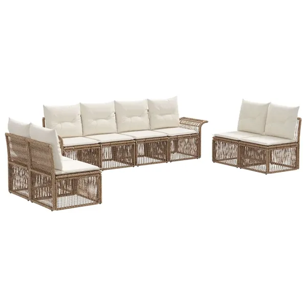 Ensemble de canapé de jardin 8 pcs Beige polyrotin
