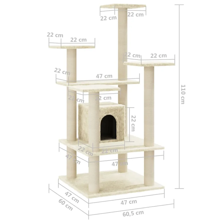 Arbre à chat avec griffoirs en sisal Crème 110 cm - 8