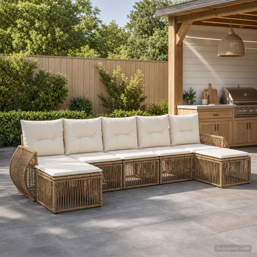 Ensemble de canapé de jardin 7 pcs Beige et blanc crème