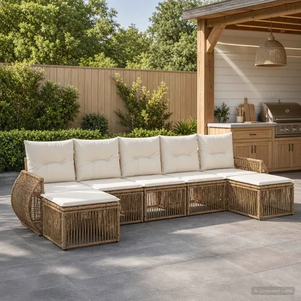 Ensemble de canapé de jardin 7 pcs Beige et blanc crème