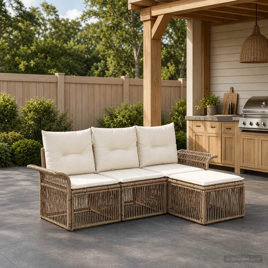 Ensemble de canapé de jardin 4 pcs Beige polyrotin