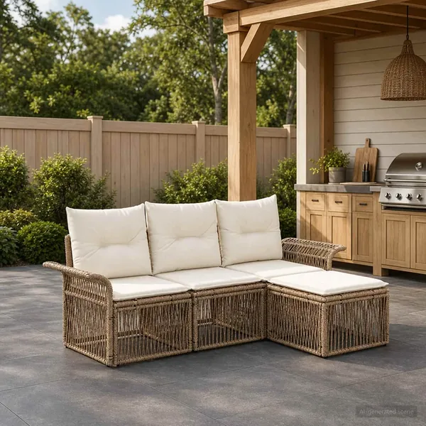 Ensemble de canapé de jardin 4 pcs Beige polyrotin