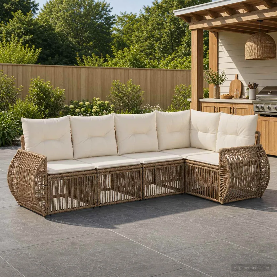 Ensemble de canapé de jardin 5 pcs Beige et blanc crème