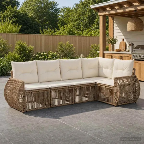 Ensemble de canapé de jardin 5 pcs Beige et blanc crème