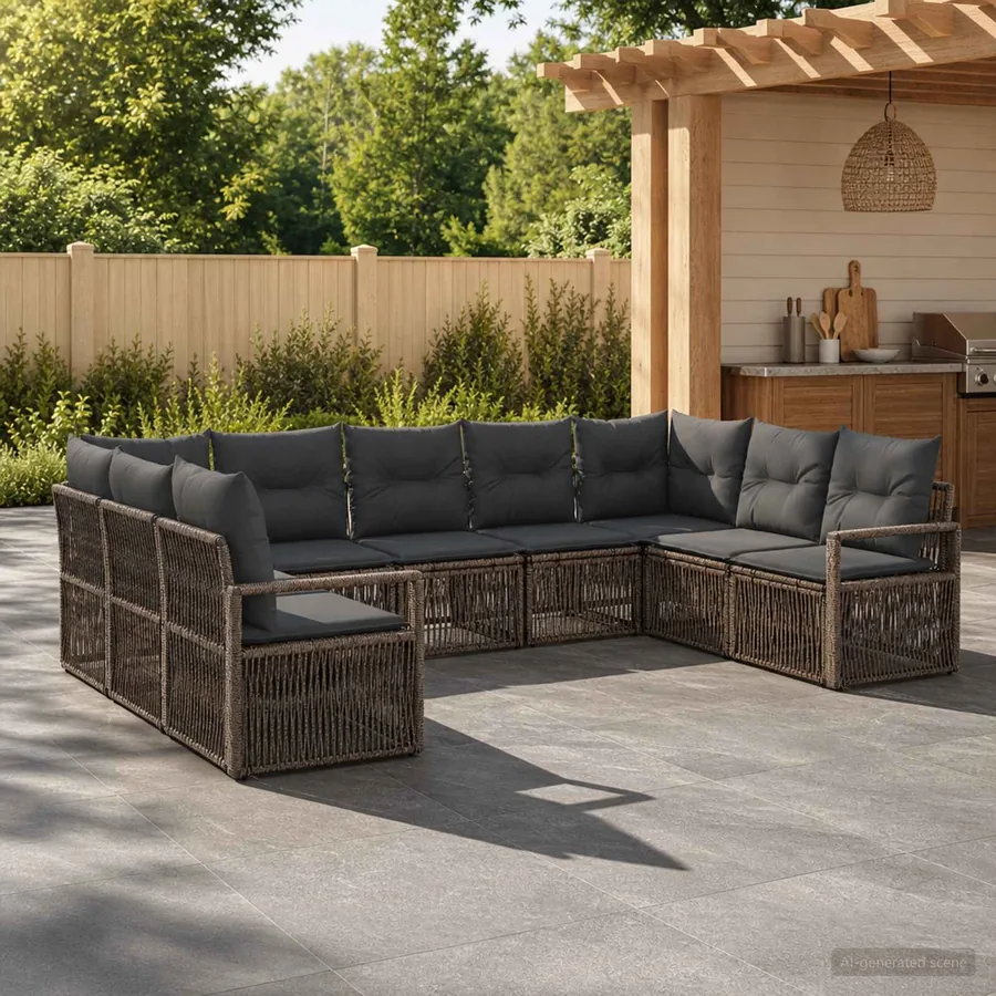 Ensemble de canapé de jardin 9 pcs Gris polyrotin