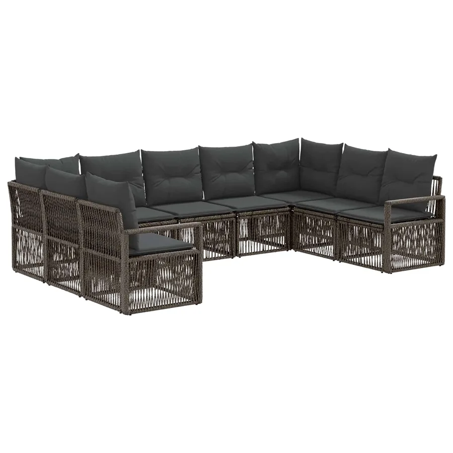 Ensemble de canapé de jardin 9 pcs Gris polyrotin - 2