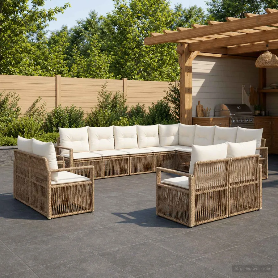Ensemble de canapé de jardin 12 pcs Beige polyrotin