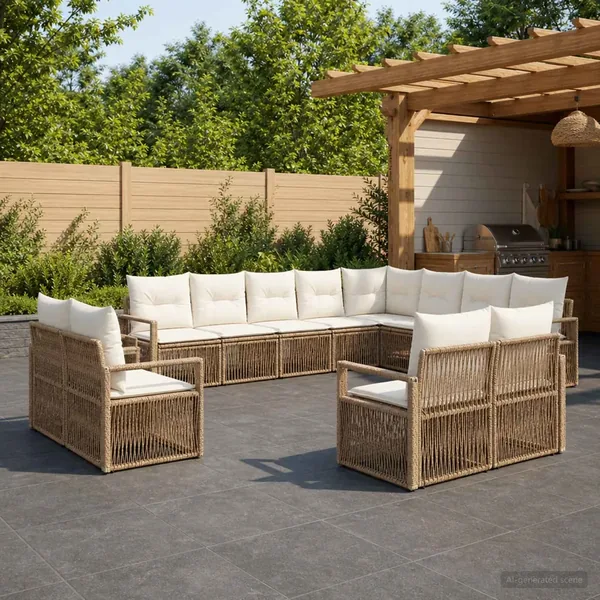 Ensemble de canapé de jardin 12 pcs Beige polyrotin