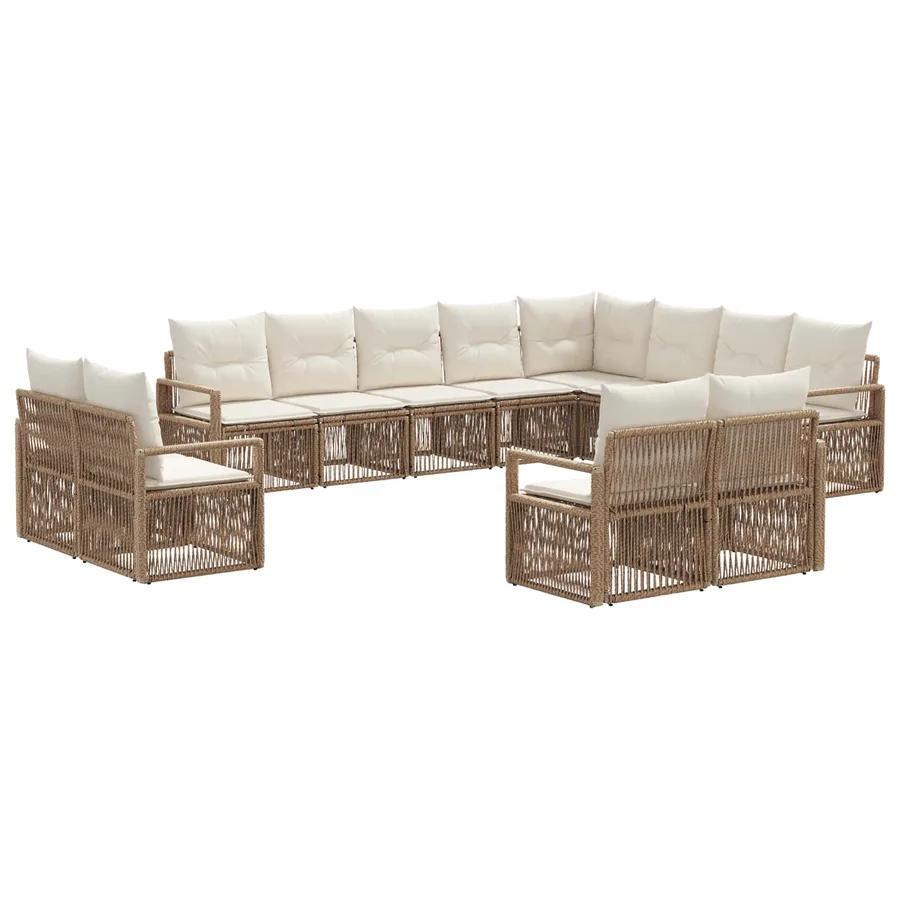 Ensemble de canapé de jardin 12 pcs Beige polyrotin - 2