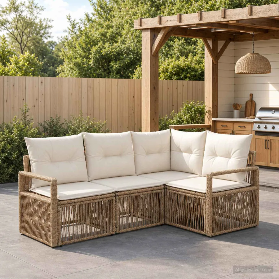 Ensemble de canapé de jardin 4 pcs Beige polyrotin