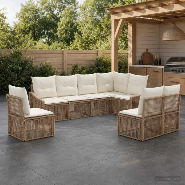 Ensemble de canapé de jardin 8 pcs Beige polyrotin