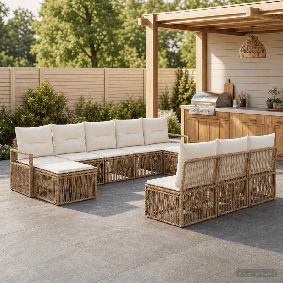 Ensemble de canapé de jardin 10 pcs Beige polyrotin