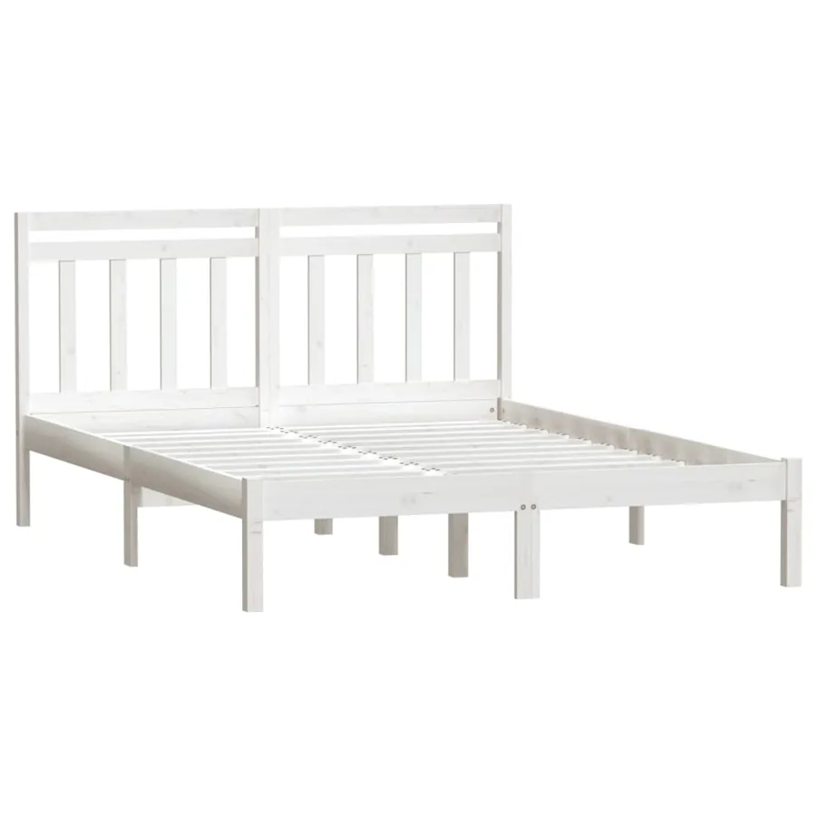 Cadre de lit sans matelas blanc bois massif 140x190 cm - 3