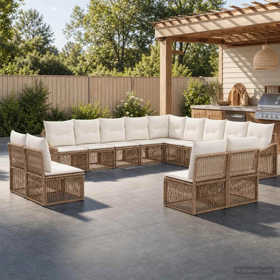 Ensemble de canapé de jardin 13 pcs Beige polyrotin