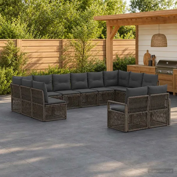 Ensemble de canapé de jardin 12 pcs Gris polyrotin