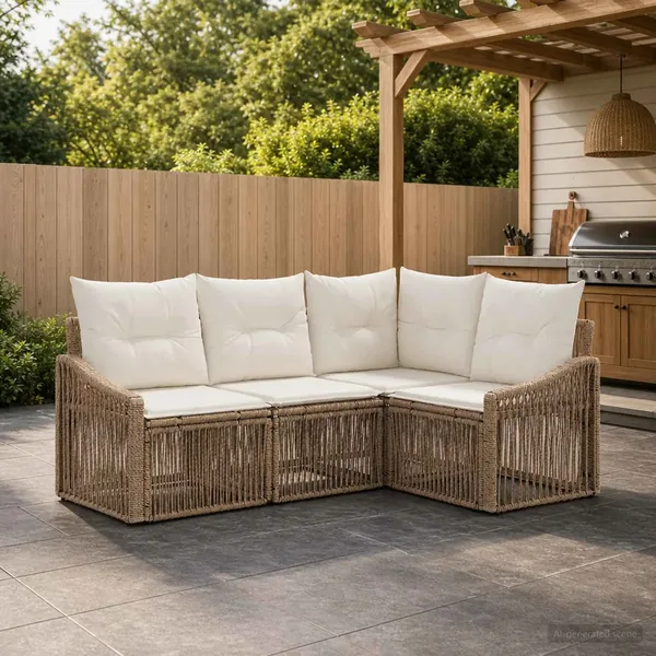 Ensemble de canapé de jardin 4 pcs Beige polyrotin