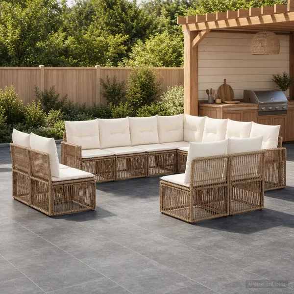 Ensemble de canapé de jardin 11 pcs Beige et blanc crème