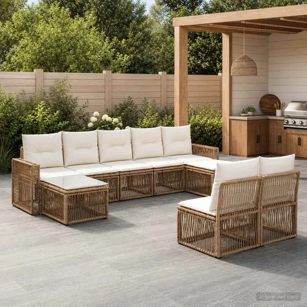 Ensemble de canapé de jardin 9 pcs Beige et blanc crème