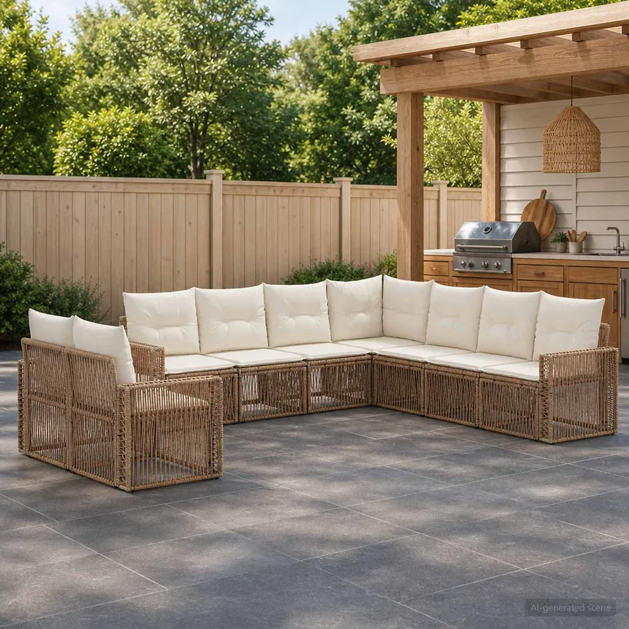 Ensemble de canapé de jardin 9 pcs Beige et blanc crème