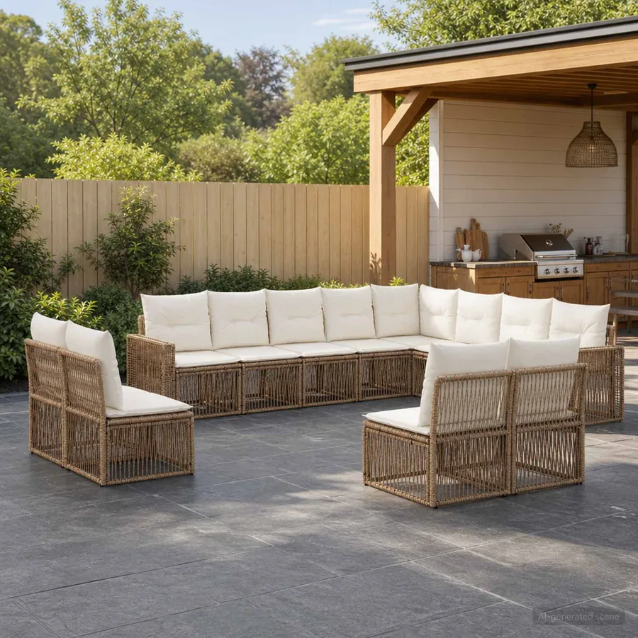 Ensemble de canapé de jardin 12 pcs Beige et blanc crème