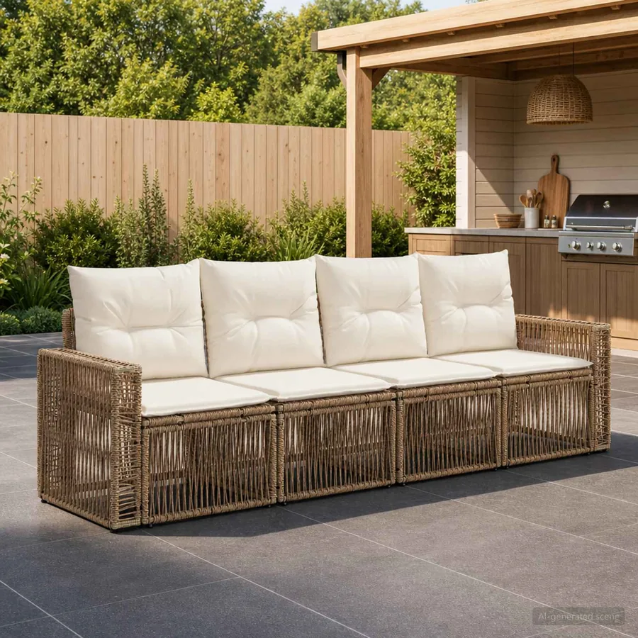 Ensemble de canapé de jardin 4 pcs Beige et blanc crème