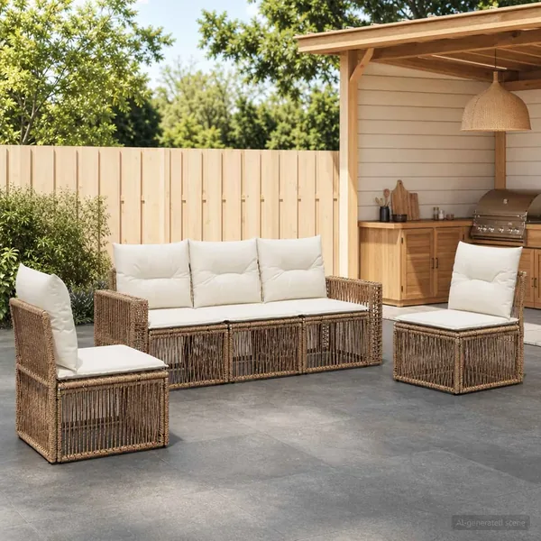 Ensemble de canapé de jardin 5 pcs Beige et blanc crème