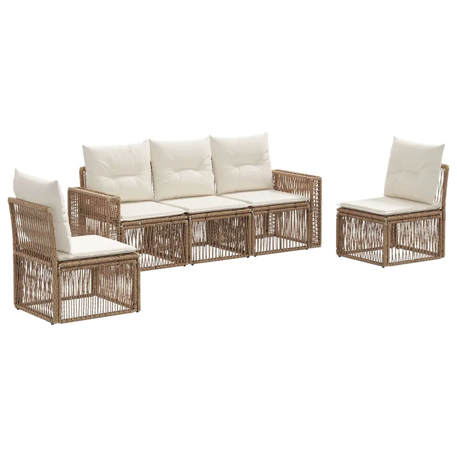 Ensemble de canapé de jardin 5 pcs Beige et blanc crème - 2