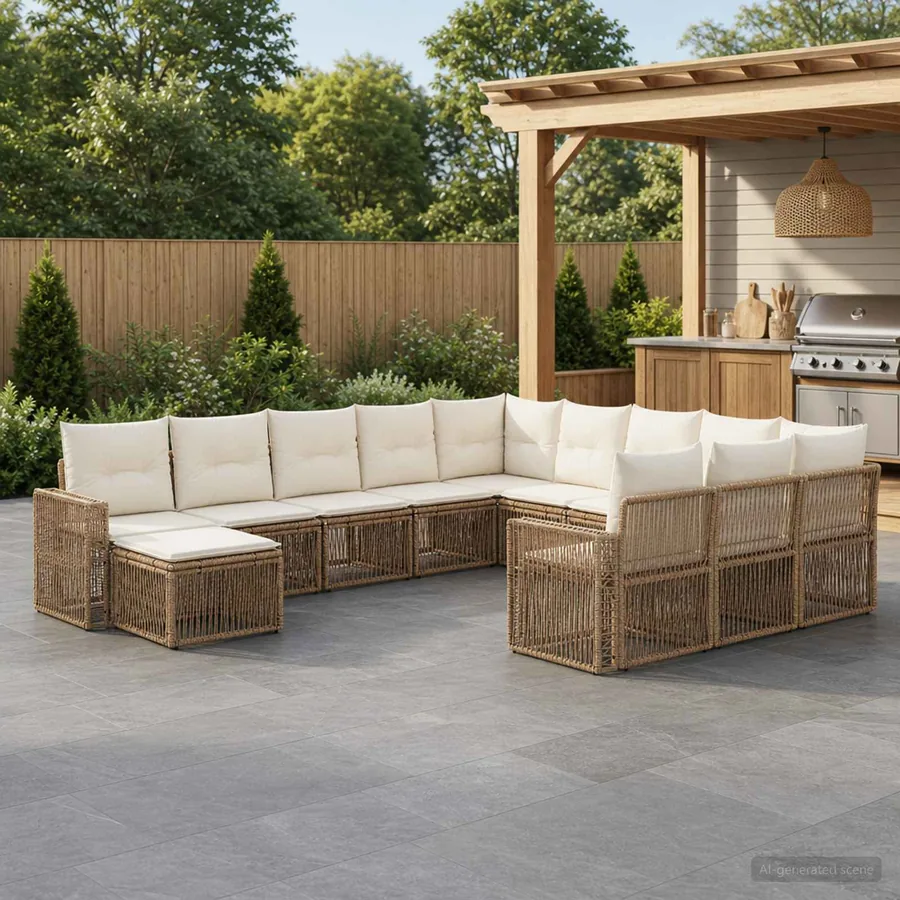 Ensemble de canapé de jardin 12 pcs Beige et blanc crème