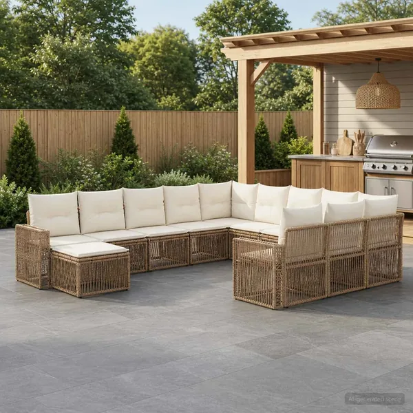 Ensemble de canapé de jardin 12 pcs Beige et blanc crème