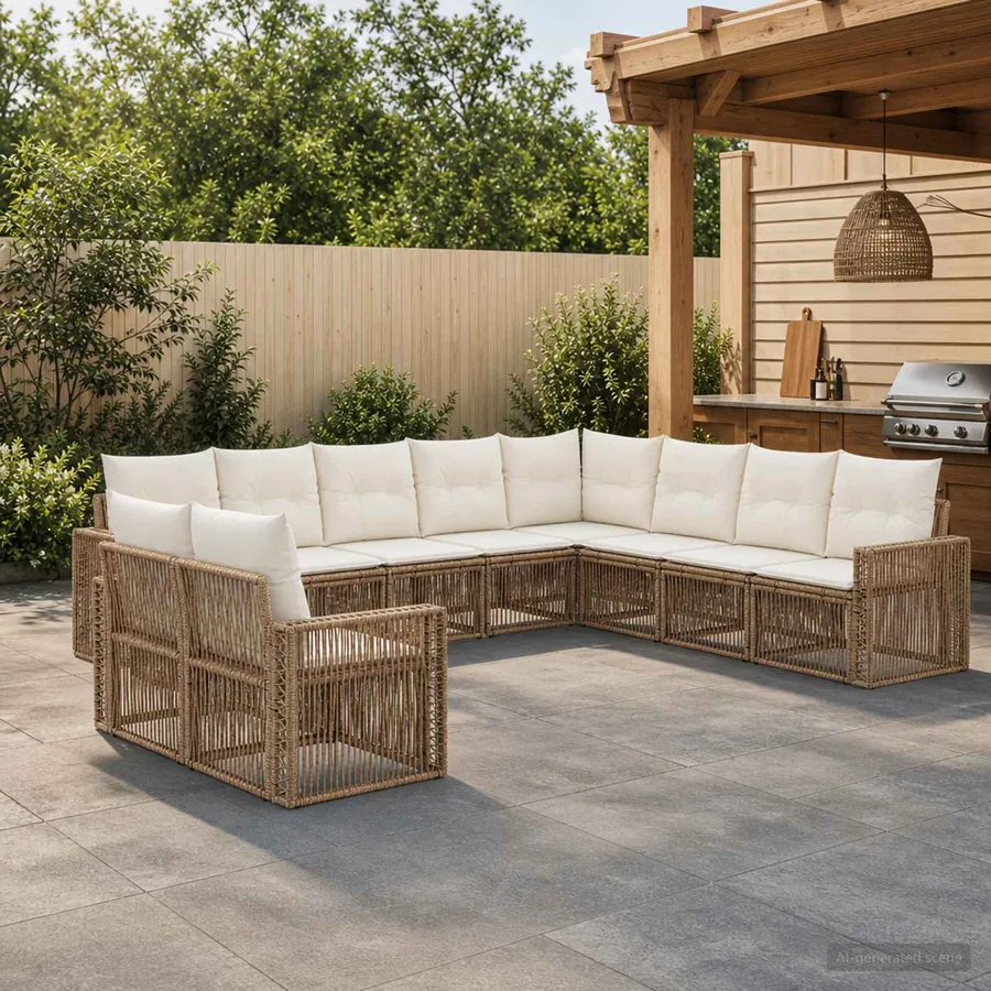 Ensemble de canapé de jardin 10 pcs Beige et blanc crème