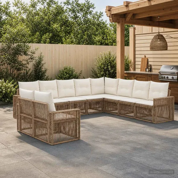 Ensemble de canapé de jardin 10 pcs Beige et blanc crème