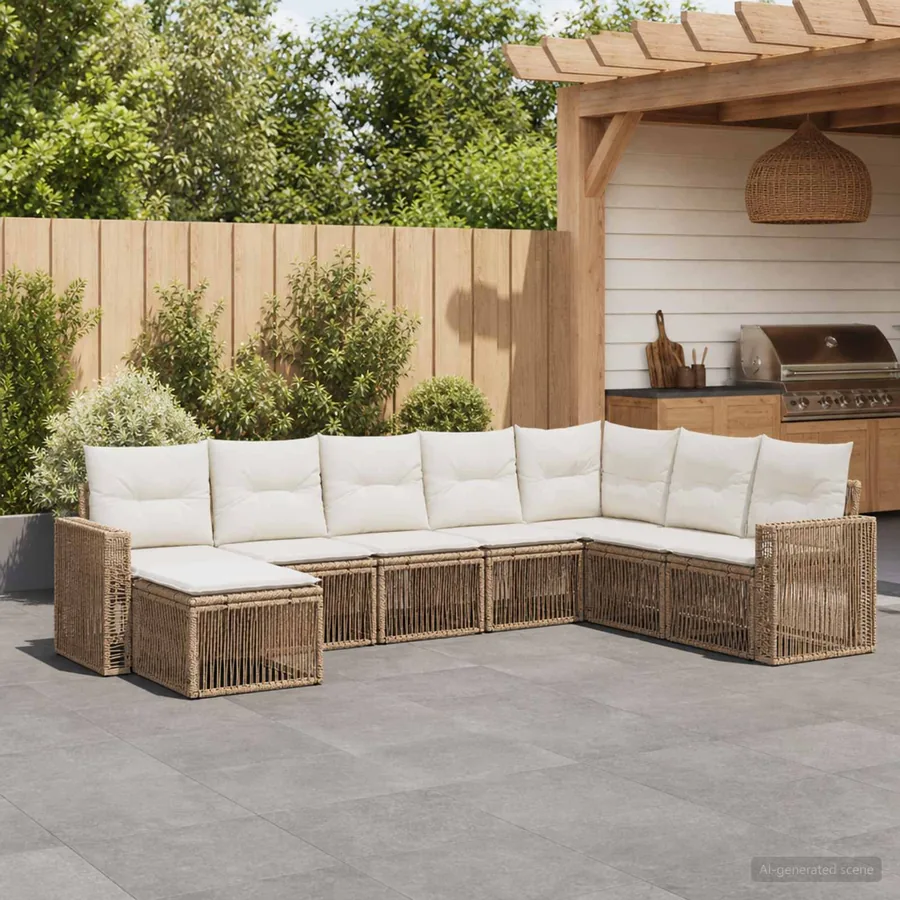 Ensemble de canapé de jardin 8 pcs Beige et blanc crème