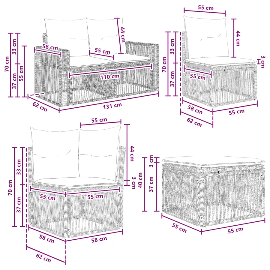 Ensemble de canapé de jardin 8 pcs Beige et blanc crème - 9