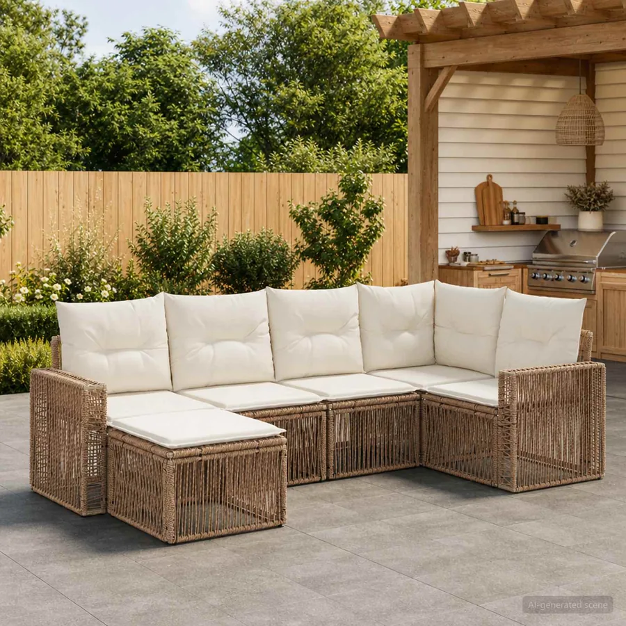 Ensemble de canapé de jardin 6 pcs Beige et blanc crème