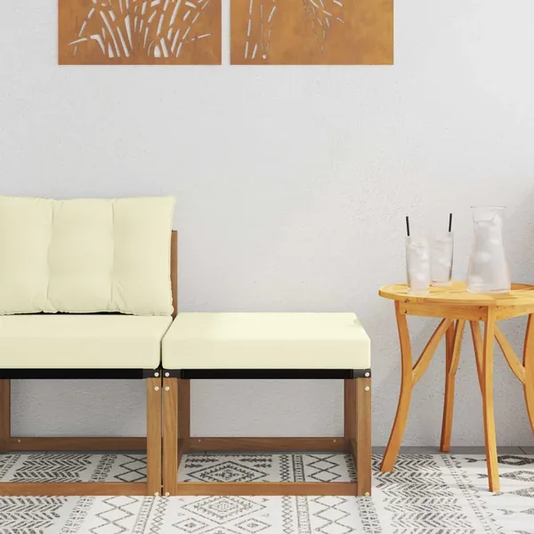 Pouf d'Extérieur Bois d'acacia massif et tissu Textilène