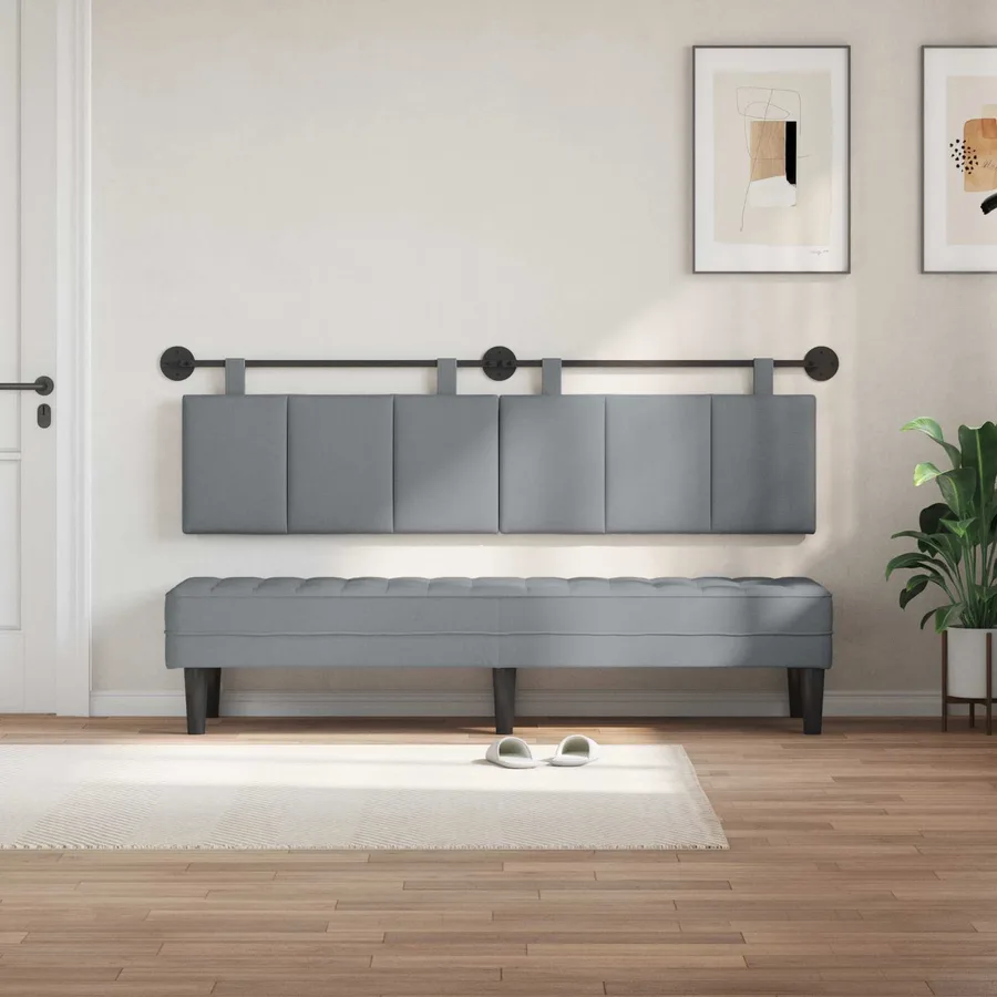 Tête de lit suspendue Gris clair Tissu - 3