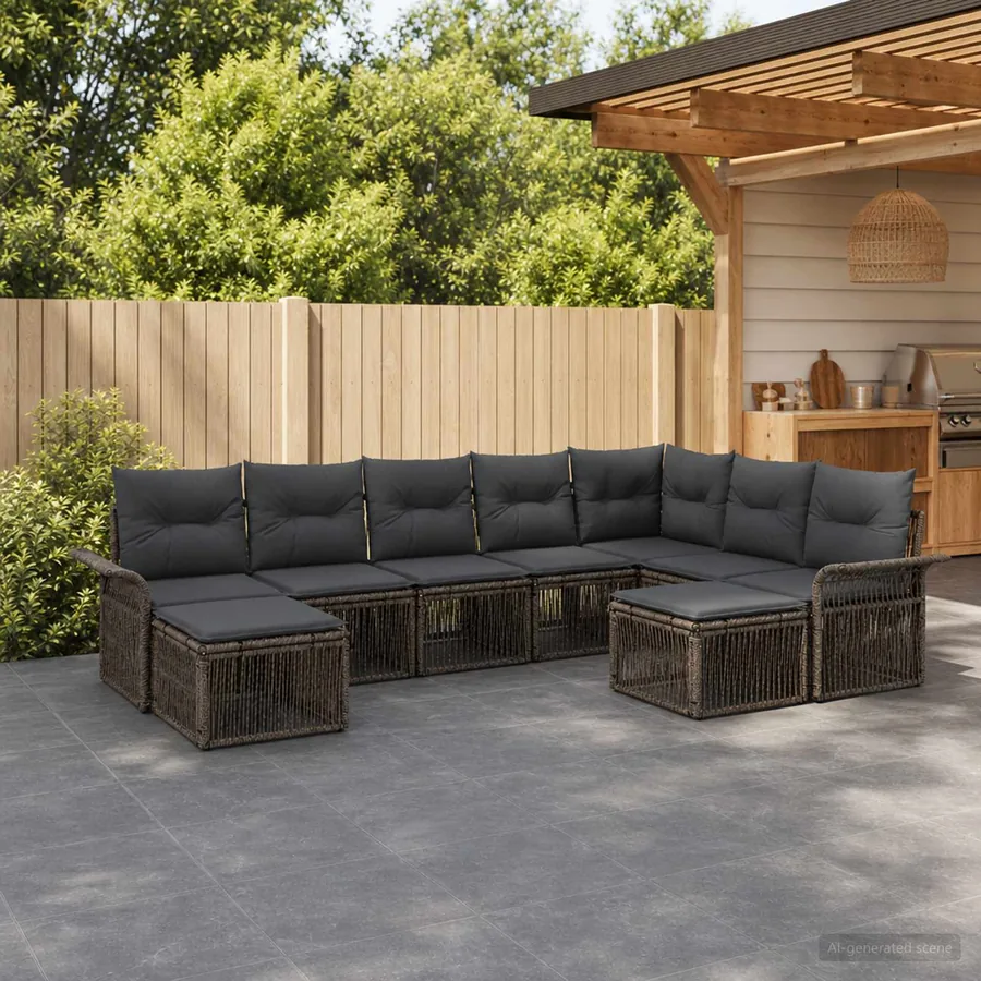 Ensemble de canapé de jardin 9 pcs Gris et Gris foncé polyrotin