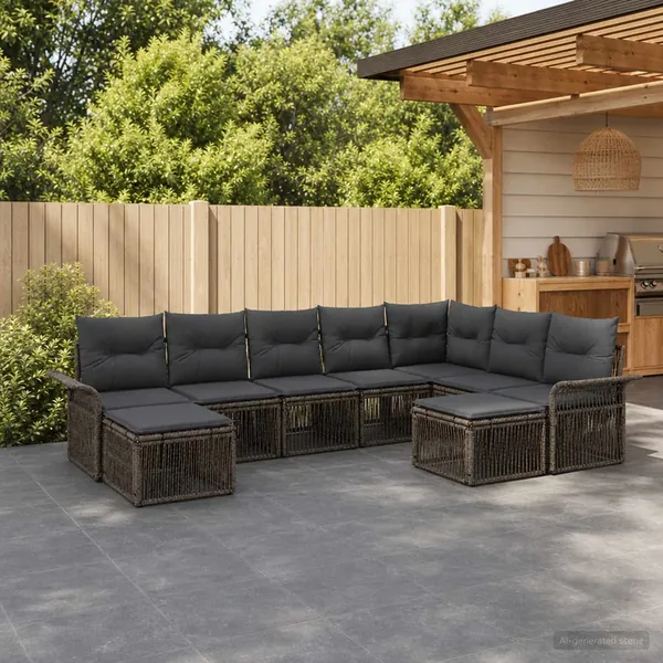 Ensemble de canapé de jardin 9 pcs Gris et Gris foncé polyrotin