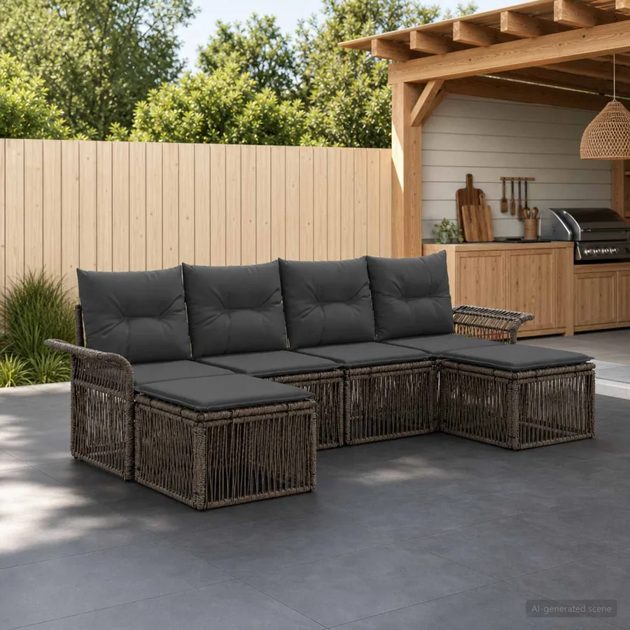 Ensemble de canapé de jardin 6 pcs Gris polyrotin
