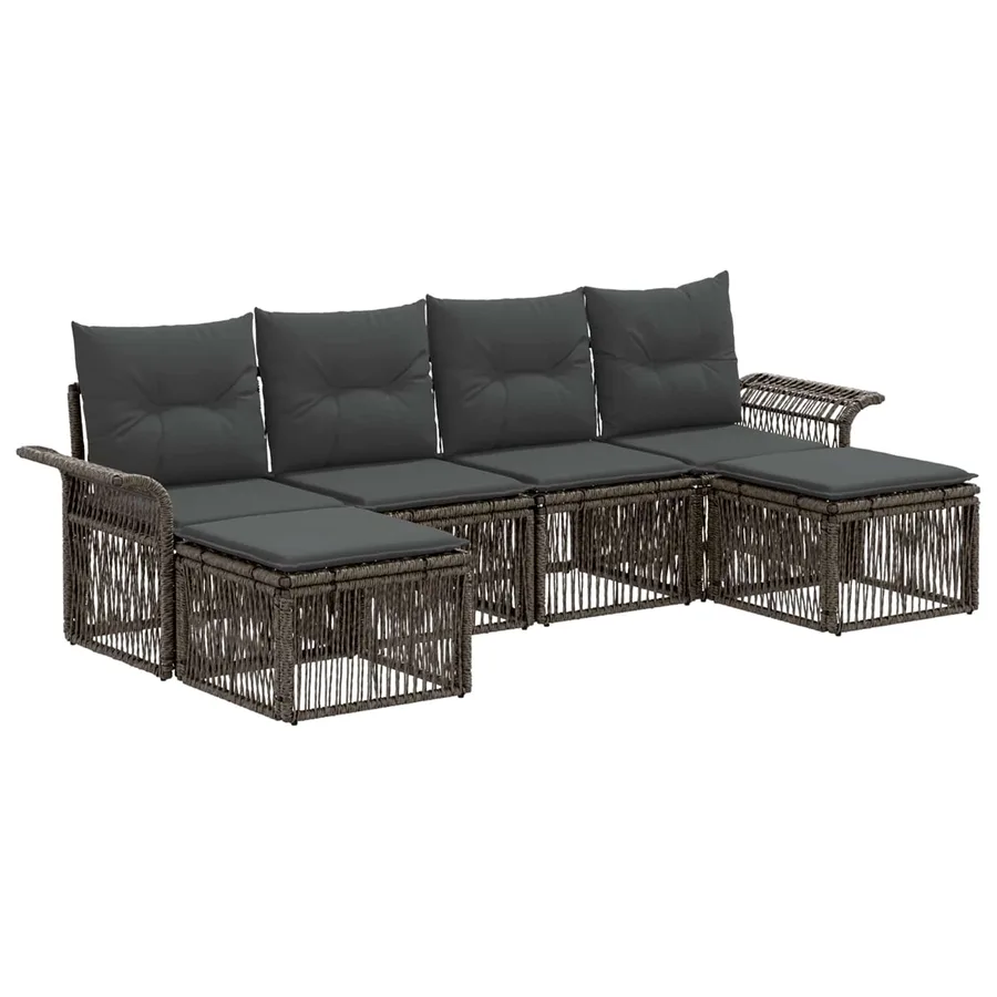 Ensemble de canapé de jardin 6 pcs Gris polyrotin - 2